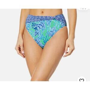 Lilly Pulitzer Yarrow High Waisted Bikini Bottom Cabana Green Keepin it Reel